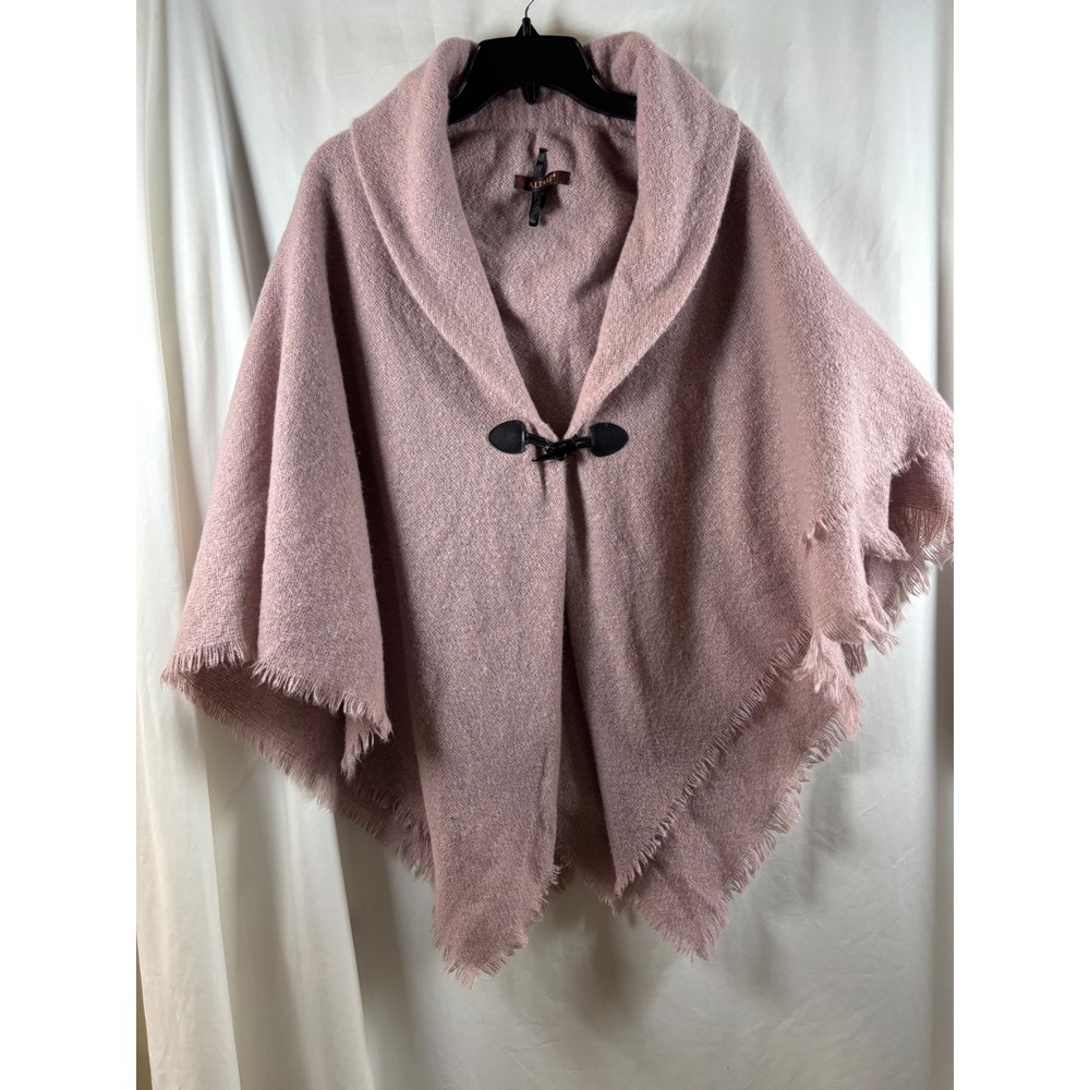 Altare Womens Mauve Pink Fringed Shawl Collar Toggle Closure Poncho Wrap‎ OS